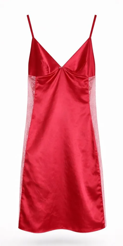 Calvin Klein Pink Satin Slip Dress with Lace Trim- Size: Small