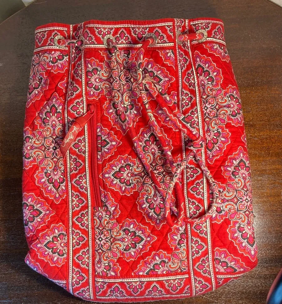 Vera Bradley Red Quilted Paisley Drawstring Tote
