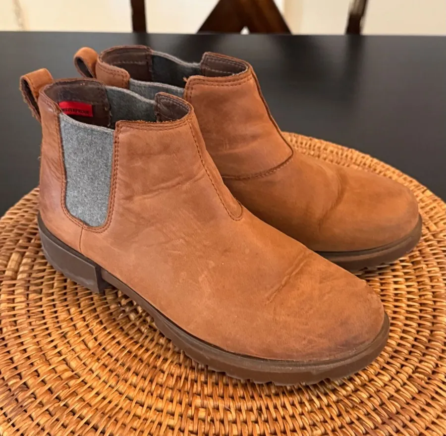 Sorel Emelie Chelsea Boots Women's Brown Waterproof Leather Ankle Lug Sole