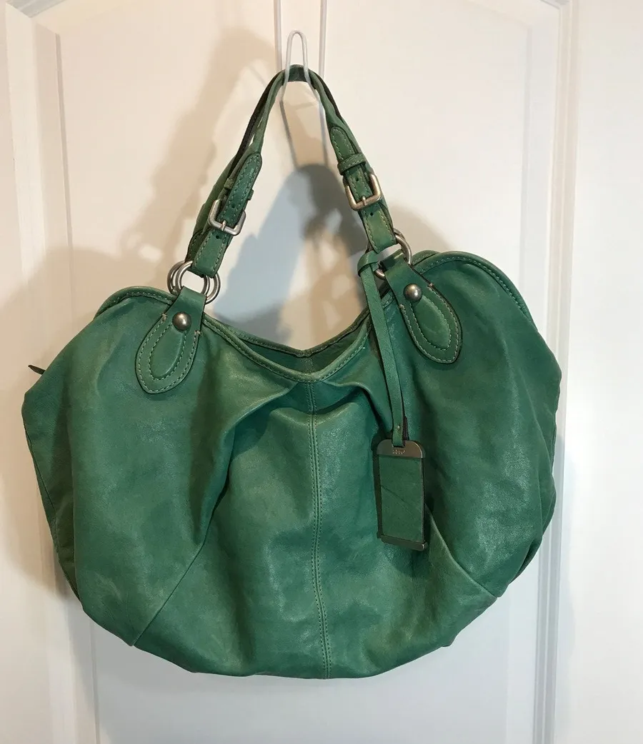 Abro Vintage Slouchy Hobo Green Leather Shoulder Bag EUC