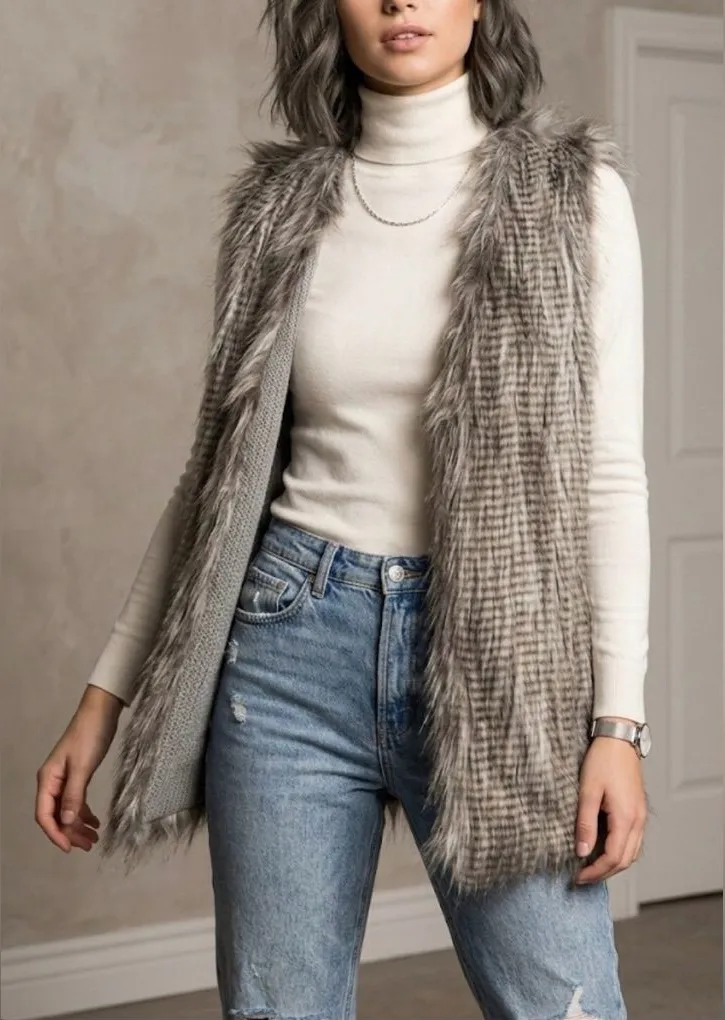 Pink Republic Faux Fur Vest Boho Fall Size Small