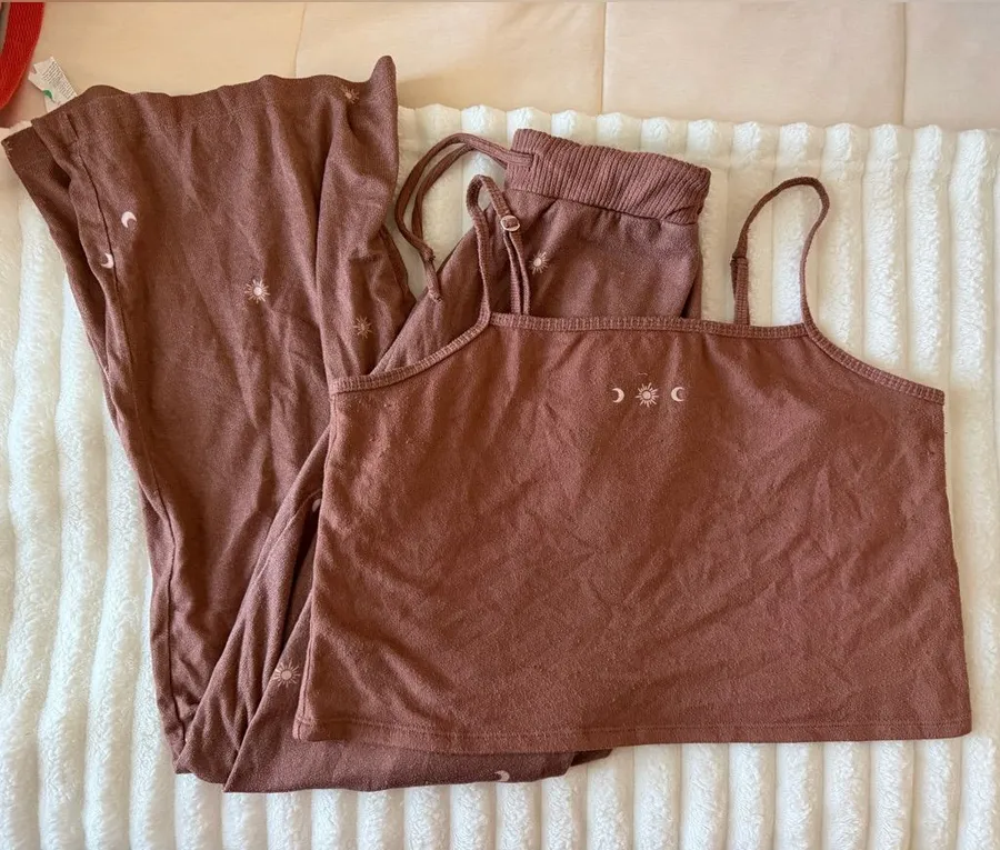 Gilly Hicks Brown Pajama Set with Celestial Design