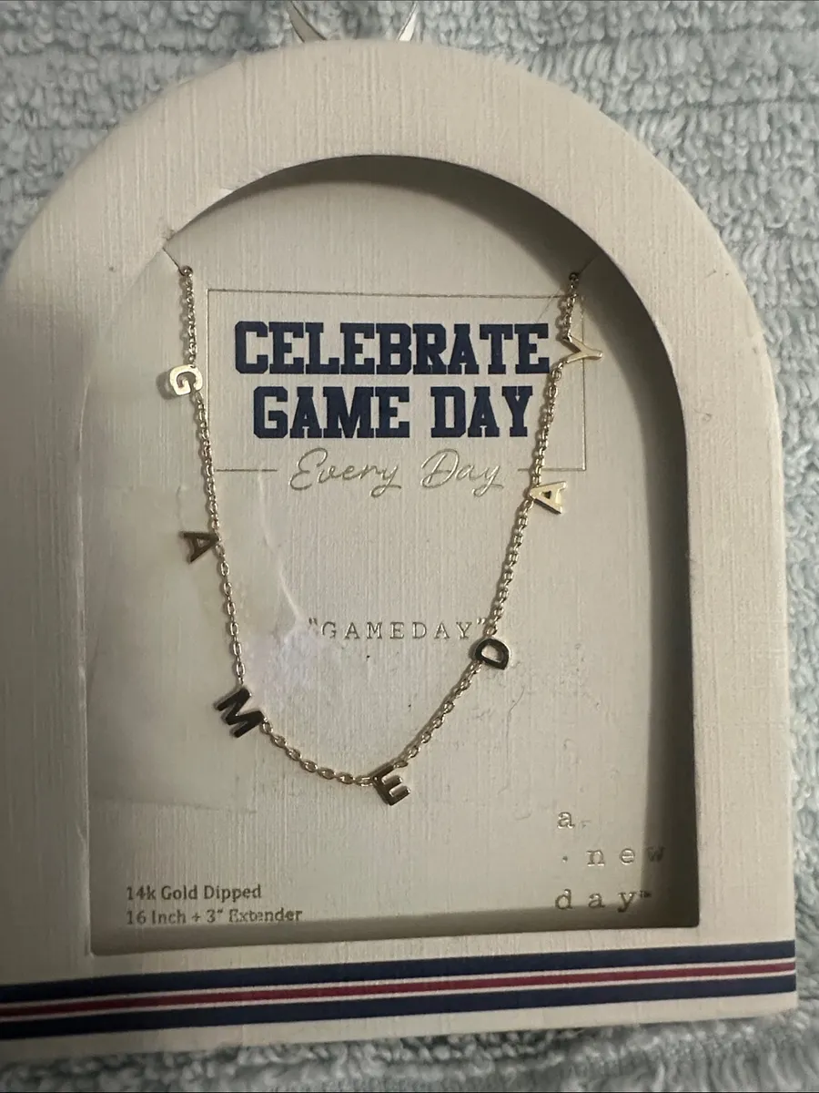 Gold Letter 'GAME DAY' Necklace - 14k Gold Dipped NWT