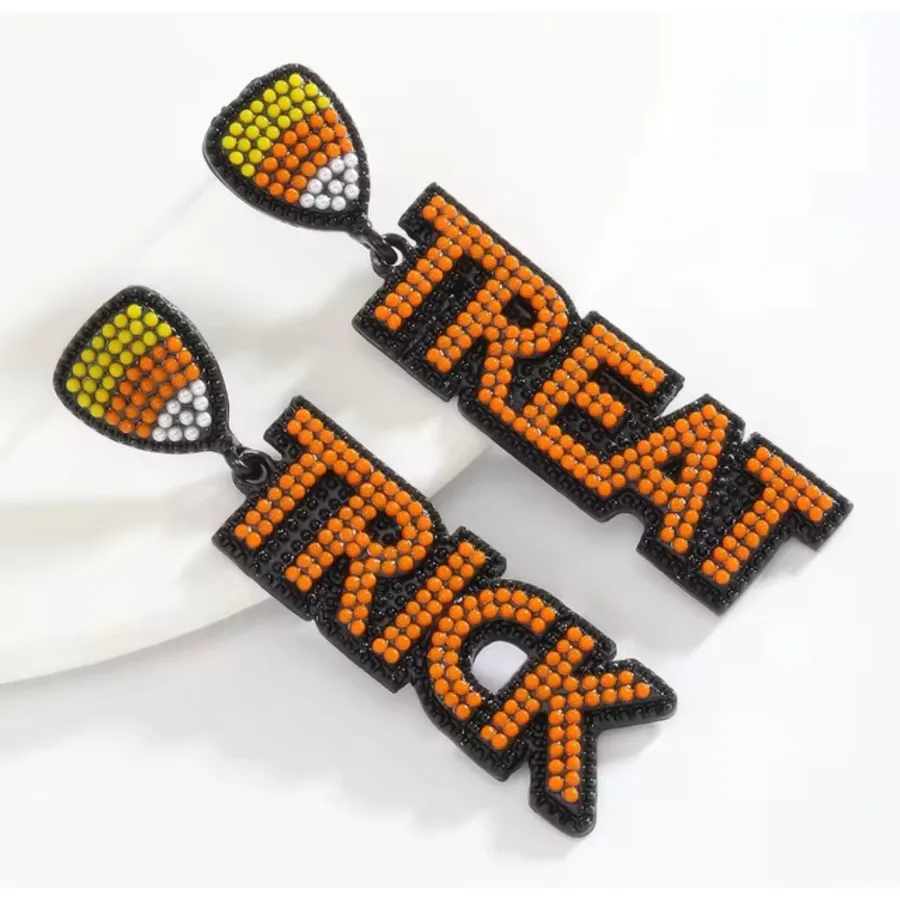 Trick or Treat Earrings Womens OS Orange Candy Corn Beaded Halloween Teacher