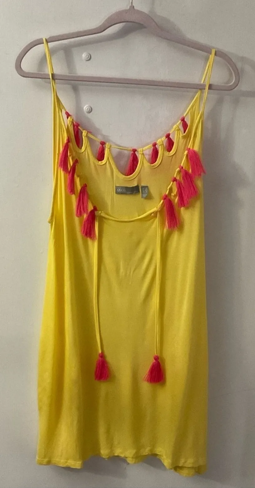 ASOS Swim Yellow Tasseled Loose Fit Coverup 8 Boho Coconut Girl Festival Casual