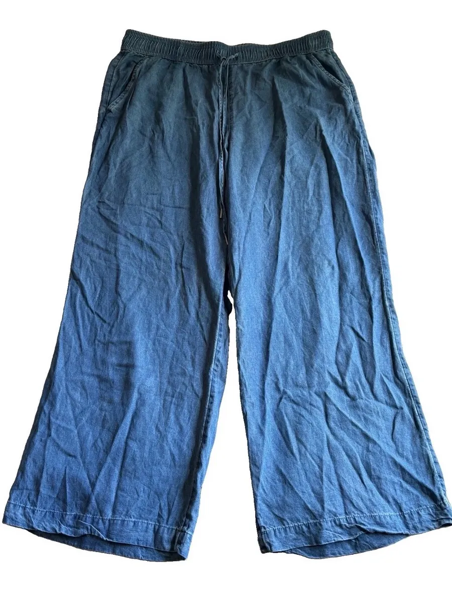 Land ‘n Sea Women’s Pants L Blue Chambray Wide Leg Lightweight Drawstring Pullon Size L