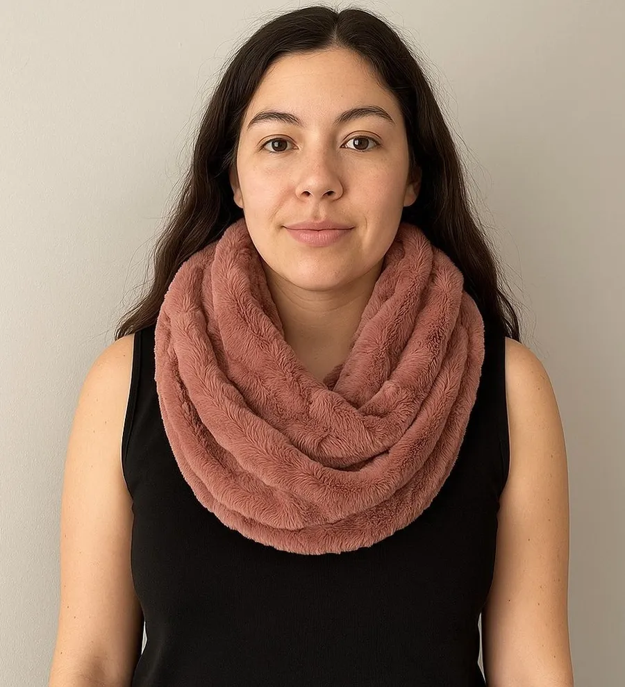 Plush Faux Fur Pink Rose Soft Infinity Scarf