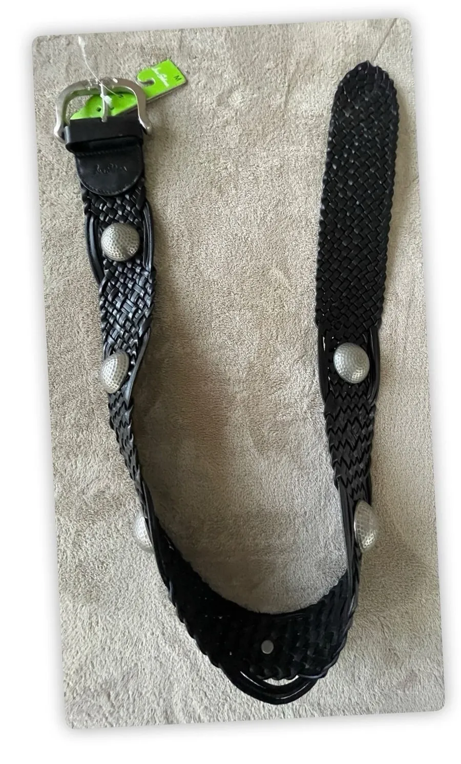 Sam Edelman Black Woven Leather Belt M Silver Concho Western Boho
