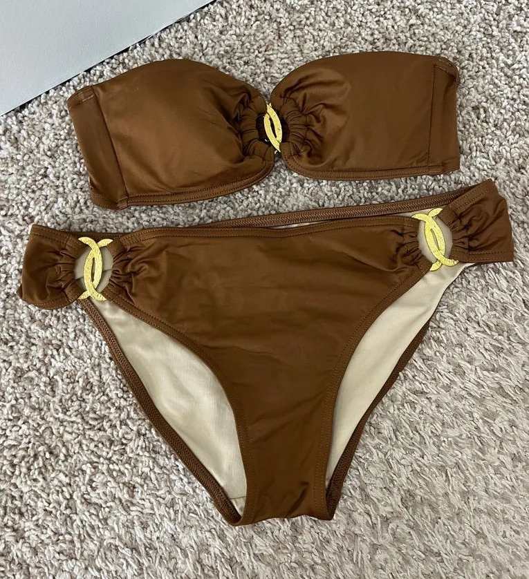 Victoria's Secret Chocolate Brown Bikini with Gold Hardware - Size S / M