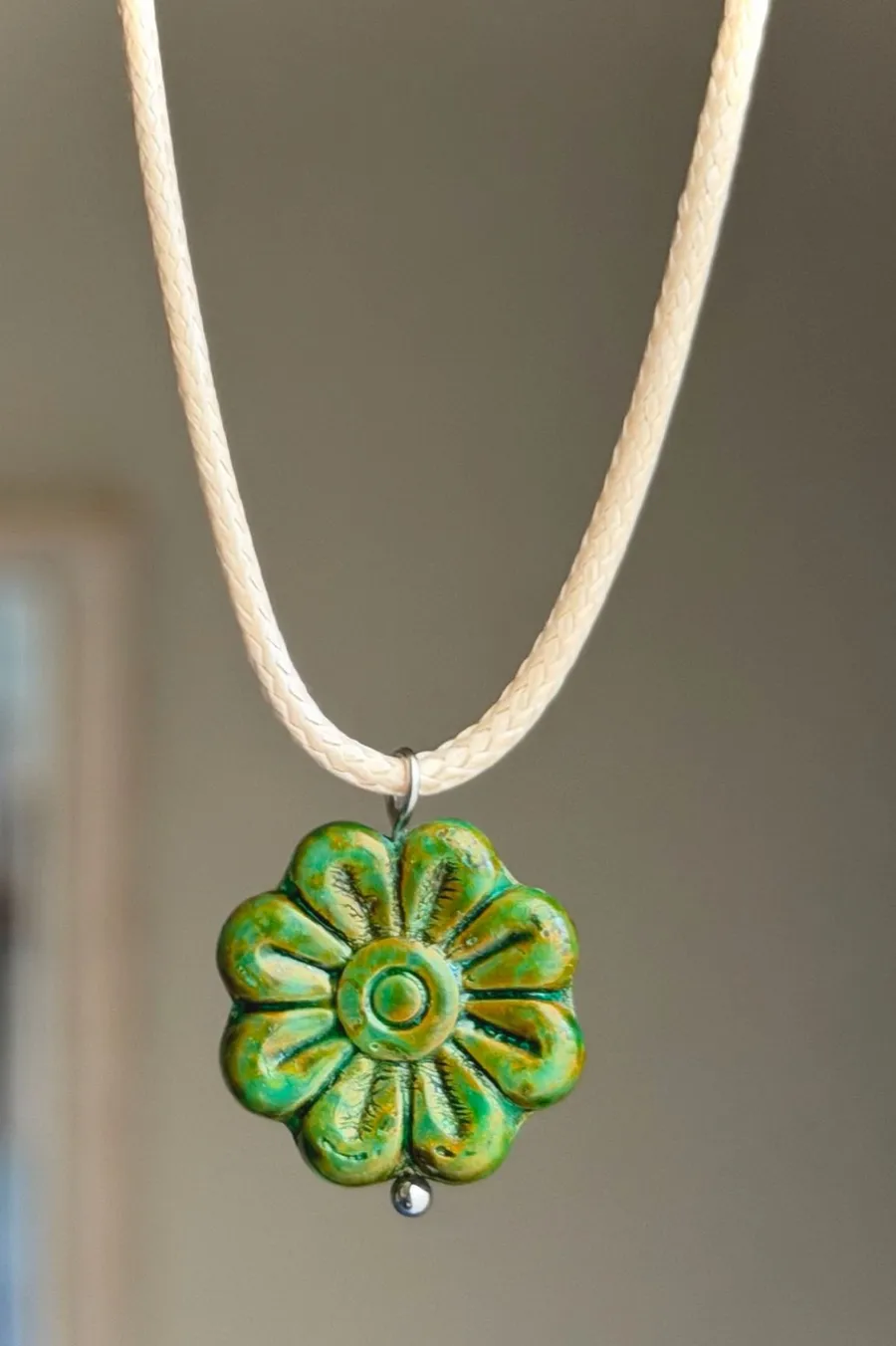 Handmade unique fairy retro cute flower Czech glass necklace💚