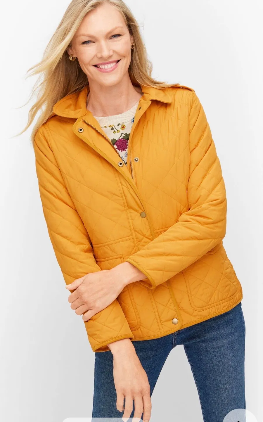 Talbots Yellow Quilted Barn Snap-Front Full Zip Collared Jacket