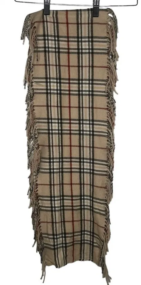 Unisex Adult Plaid Scarf Cashmink By V Fraas Fringe Trim Acrylic Preppy Striped