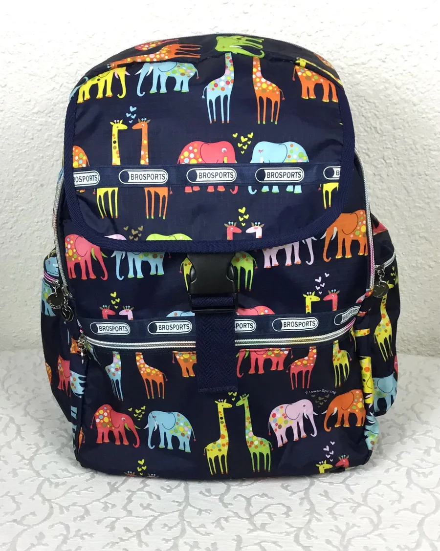 Brosports Big BackPack Black Unisex Elephant Giraffe Print Light Packets Travel. Blue