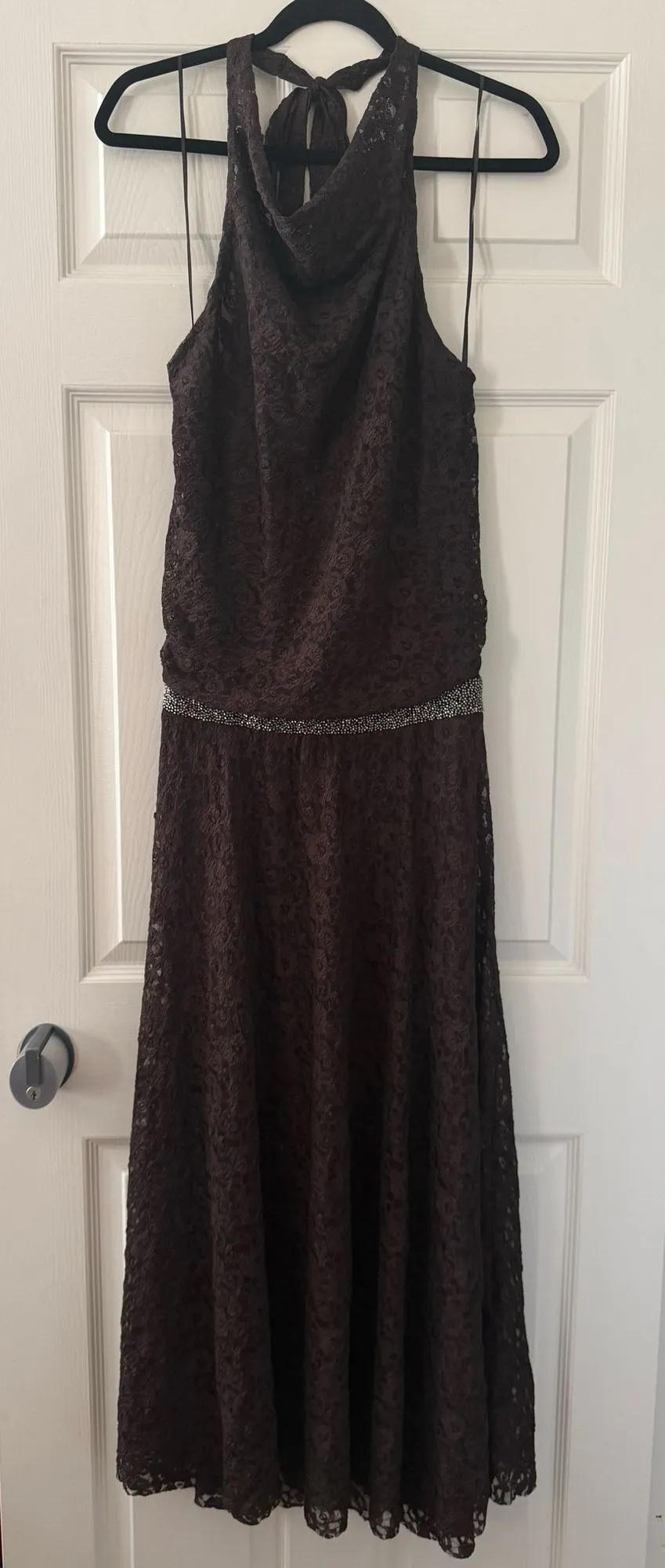 BNWT Zara Chocolate Brown Sparkly Lace Halter Dress