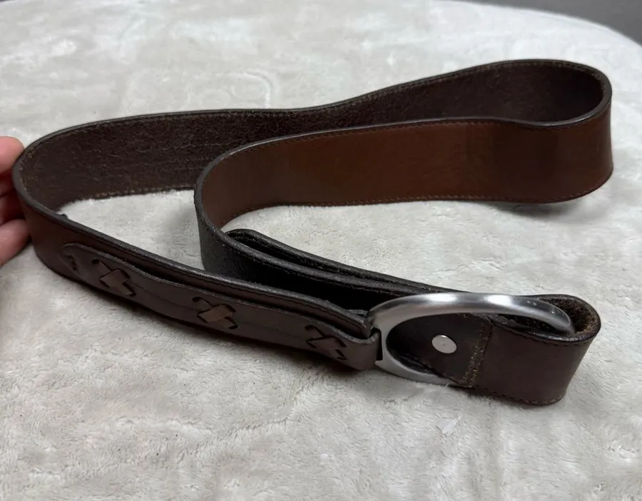 VTG Eddie Bauer Brown Leather Belt with Silver Buckle SZ:L