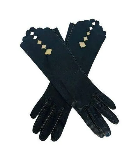 Vintage Ladies Soft Black Leather Gloves Size 6 In Good Condition Detail Design