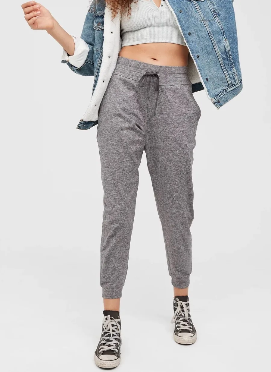 Aerie Gray Heathered Jogger Pants Soft Lounge Drawstring Waist Size Small