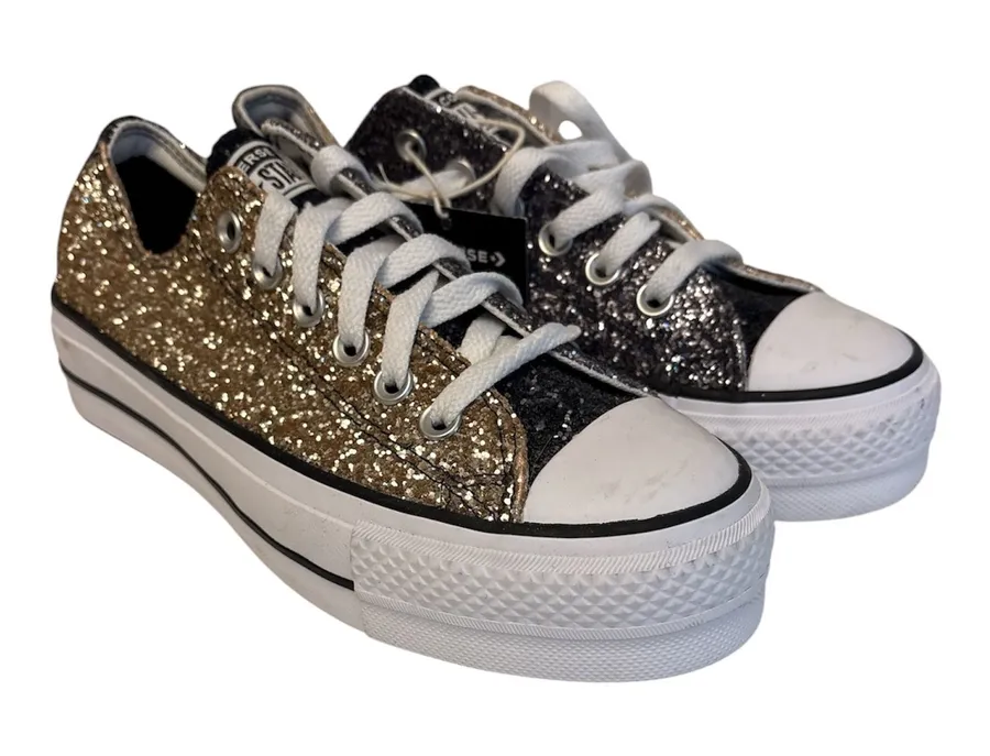 Converse Low Top Sneakers - Gold & Silver Glitter lace up Size 6.5 NWT