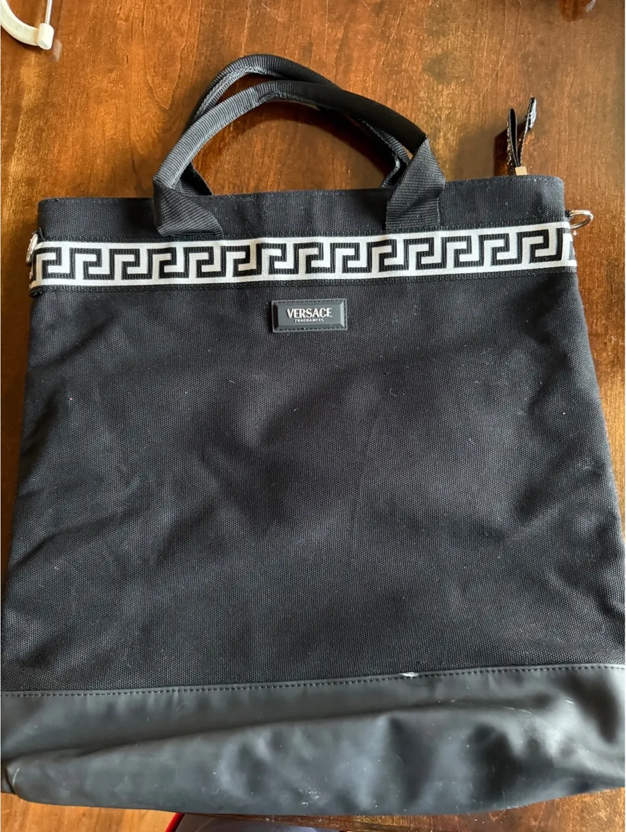 Versace Fragrances Black Tote Bag with Greek Key Pattern