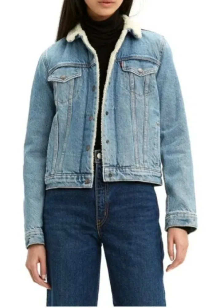 Levi's Light Blue Wash Red Tab Sherpa Lined Denim Trucker Jacket L