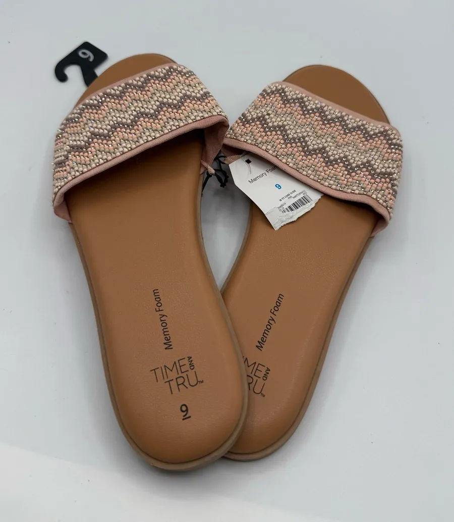 Time and Tru Women's Beaded Slide Sandal Multicolor Flat heel NWT 9