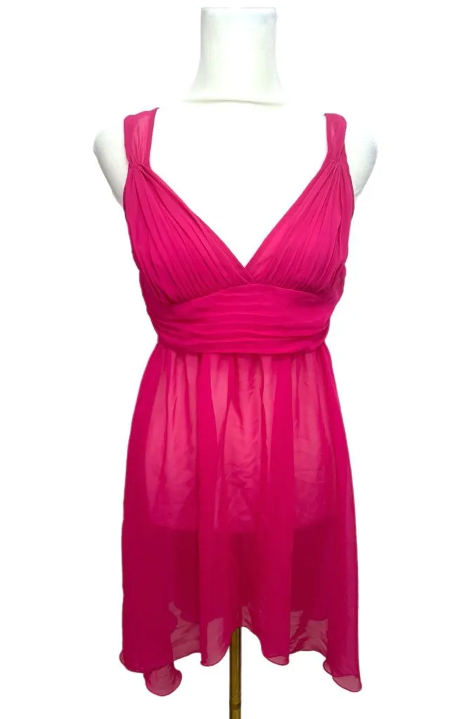 Victoria's Secret Bright Pink Sheer Pleated Chiffon Nightie Chemise Womens Sz S