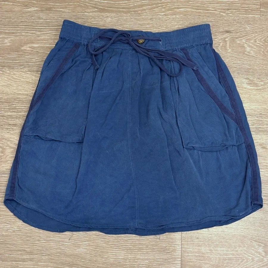 Maeve Anthropologie Blue Tencel Utility Mini Skirt Drawstring Cargo Pockets S