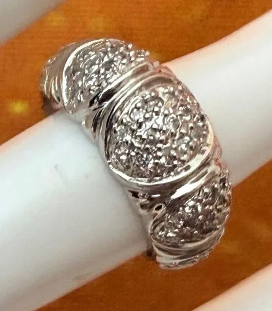 Sterling Silver 925 Pavé CZ Dome Ring | Sparkling Three Panel Statement Ring