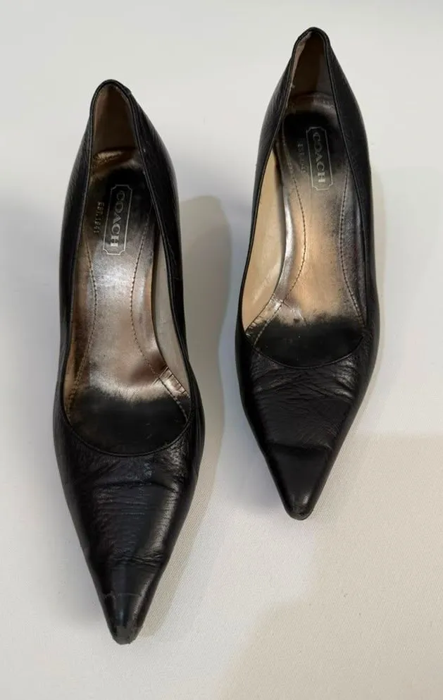 Coach Black Leather Pointed-Toe Kitten Heels