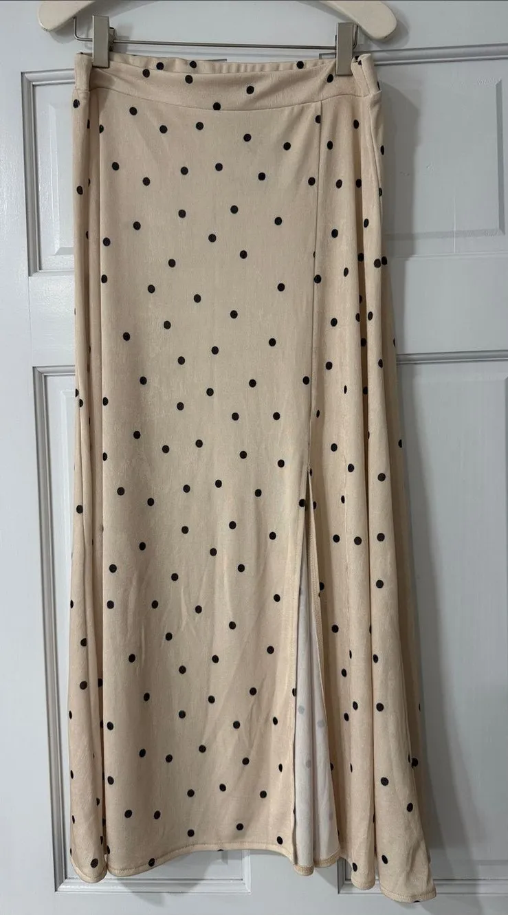 SINSAY Maxi Polka Dot Champagne Skirt With Sleet Size L Black Size L