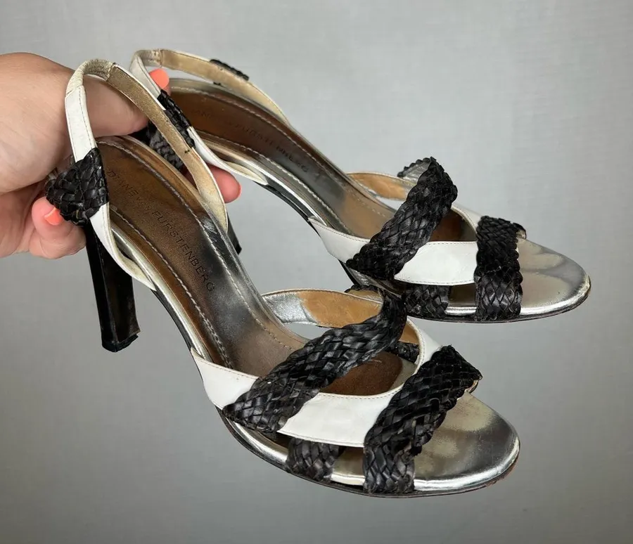 Diane Von Furstenberg | Silver Black and White Heels 8