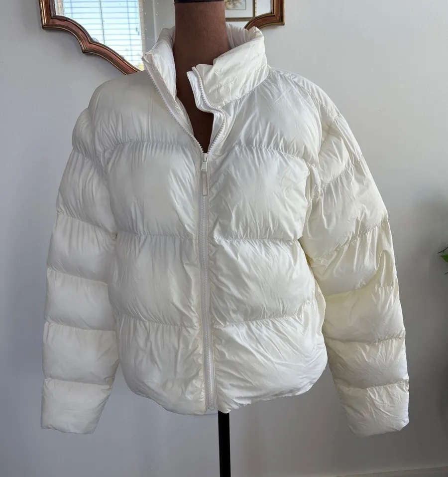 Fabletics Puffer Jacket Womens Size L Ivory White Full Zip Layering Coat