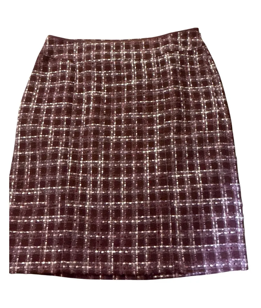 Ann Taylor Tweed Pencil Skirt Size 10 Plum Purple Metallic Knit Mid-Length