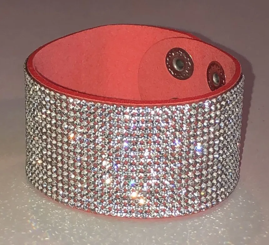 Crystal Pavé Wide Cuff Orange Melon Color Bracelet