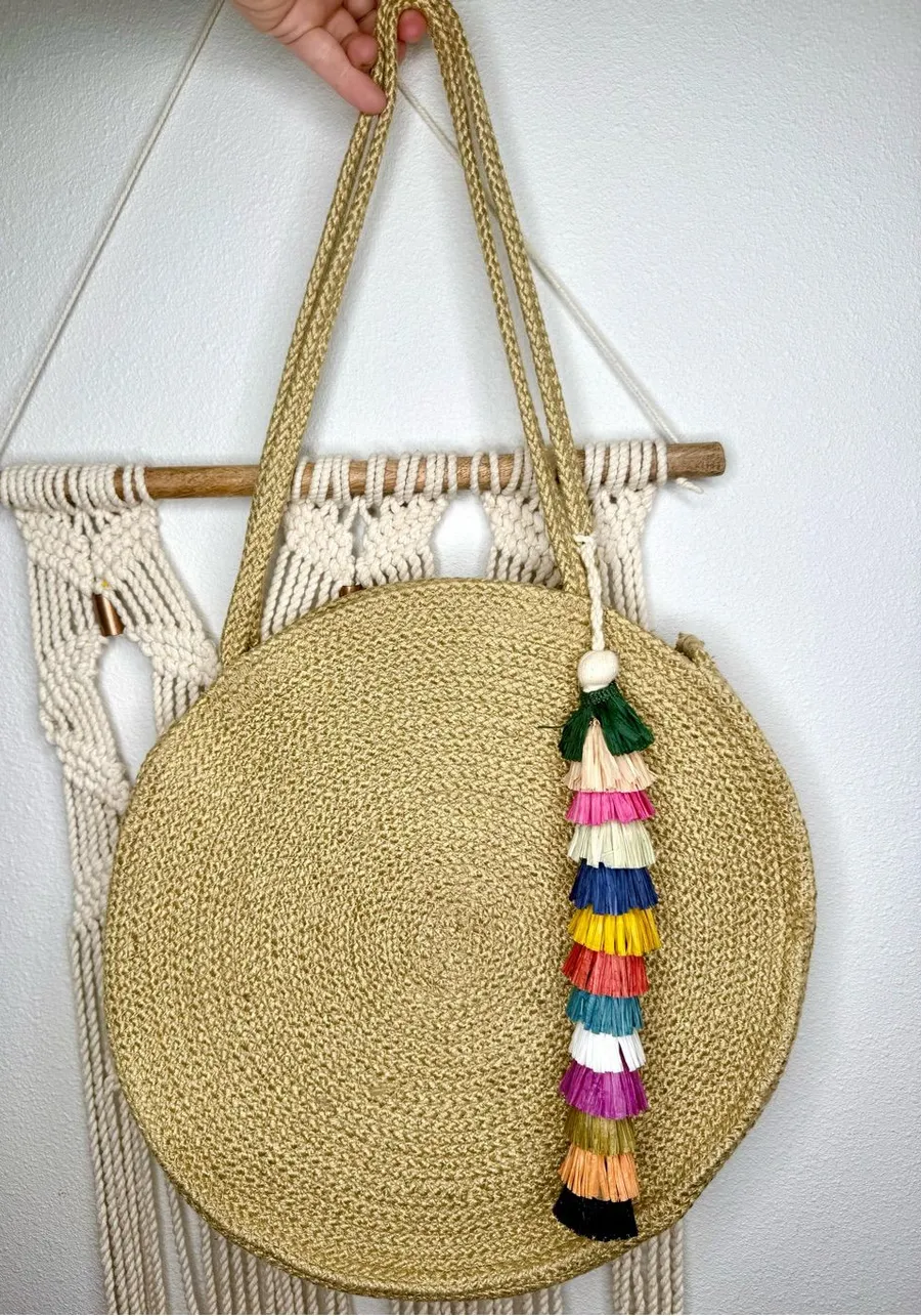 Magid Tote Circle purse round jute boho bag vibrant multi