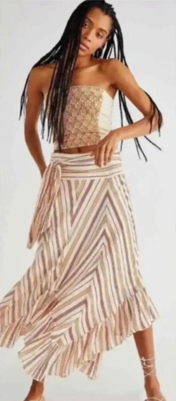 Free People Giselle Skirt/dress Ivory stripe Size Small