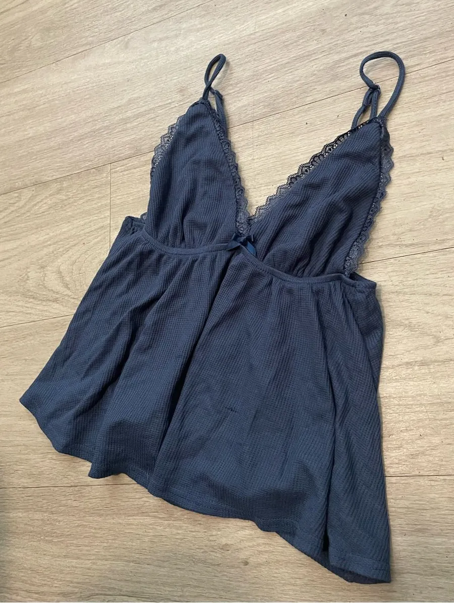 Lace-Trim Navy Chemise Tank with Adjustable Straps
