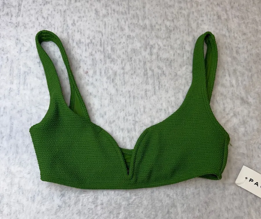 PacSun Swim Eco Green Textured Smocked V-Neck Bikini Top XXS New With Tags
