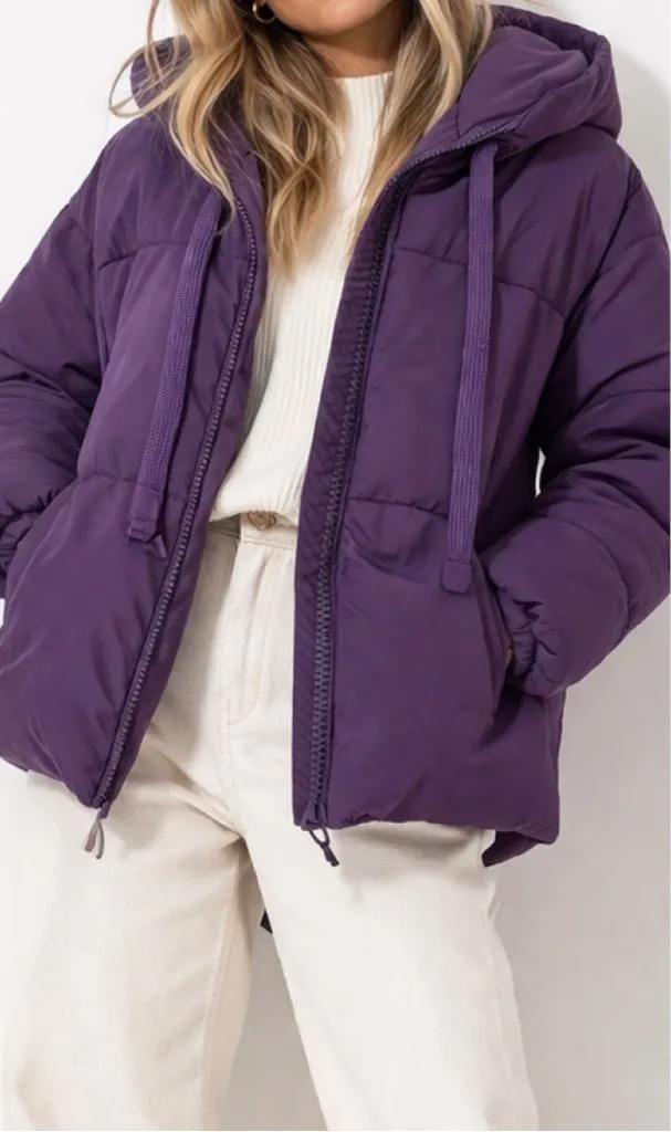 ZARA | EUC Myanmar Purple Thick Oversized Hooded Puffer Winter Jacket (sz S/M)
