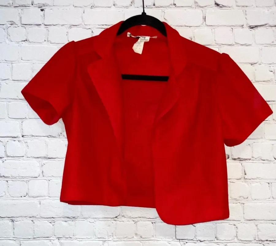 Vintage Dash About Red Cropped Jacket Petite 6 USA Waffle Textured Size 6P
