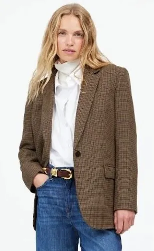 NWT Madewell The Kline Blazer Size 4 Parton Check Brown Plaid Italian Wool Blend