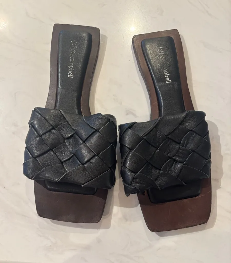 Jeffery Campbell Black Woven Slide Sandals -