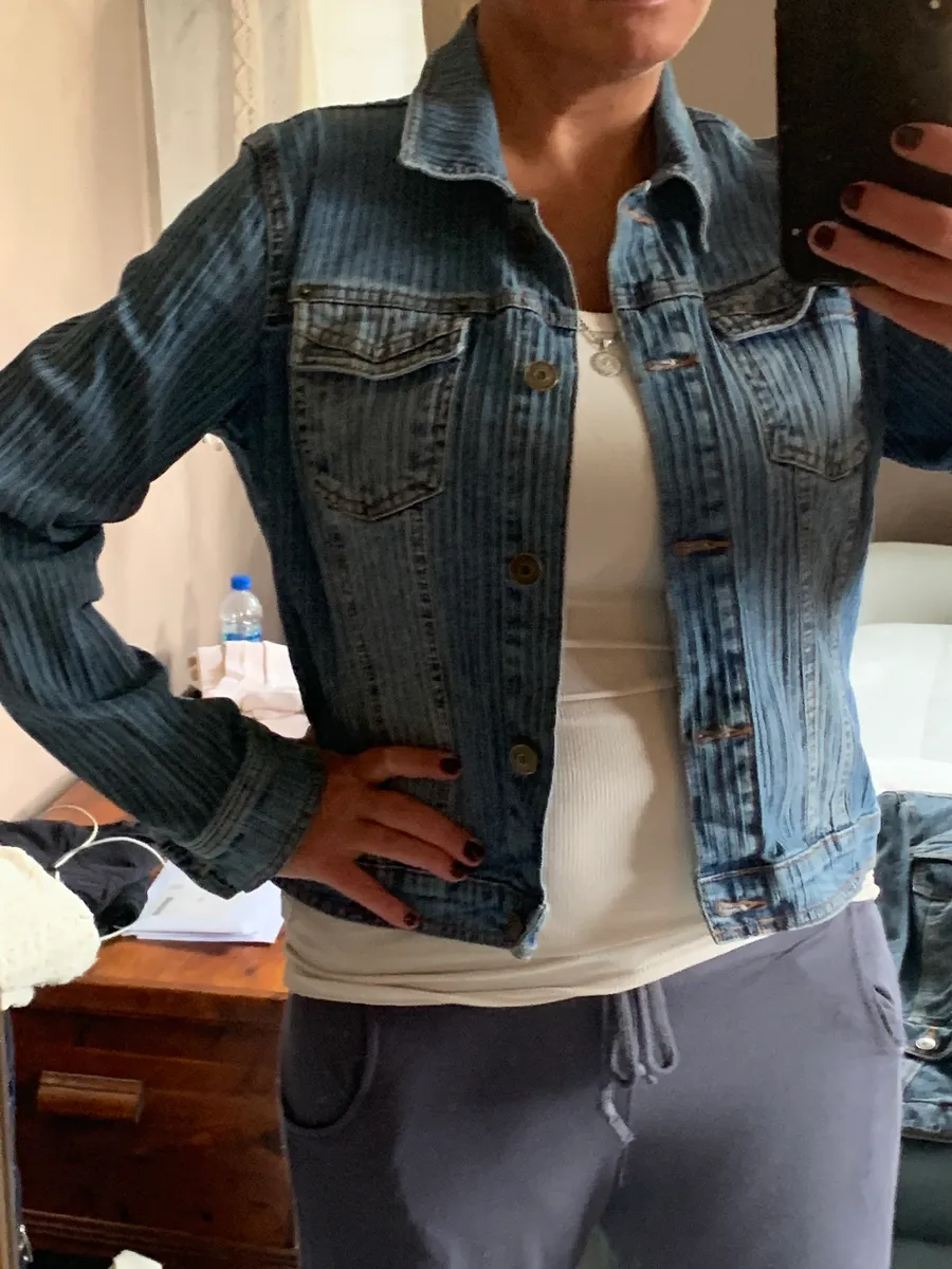 Denim Jacket With Button Front And Sleeves.
