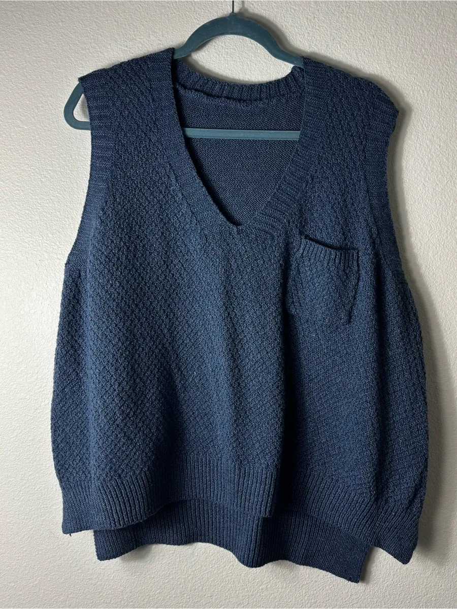 Navy Blue Chunky Knit Sweater Vest Size L V