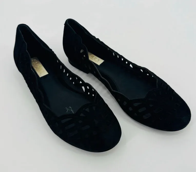 Lauren Ralph Lauren Caley Black Suede Leather Laser Cut Flats Size 8