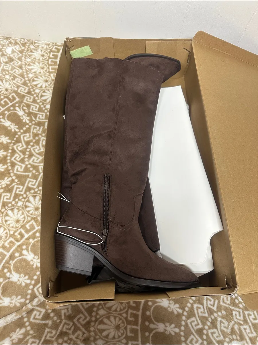 Universal Thread Dark Brown Suede like Over-the-Knee Boots with Side Zip&Fringe