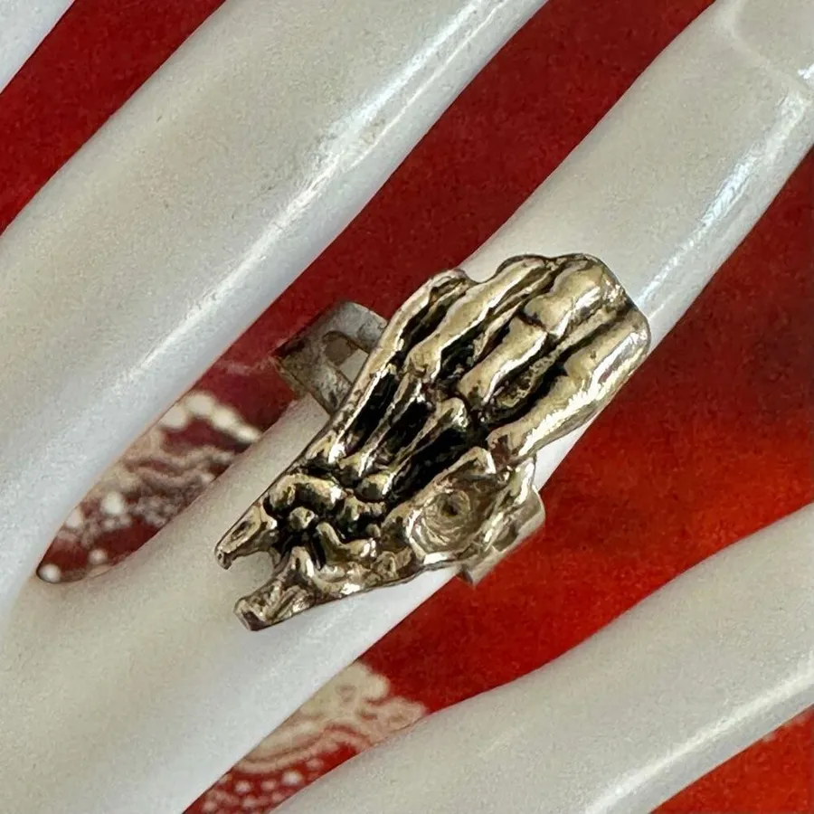 Gothic Skeleton Hand Adjustable Ring Silver
