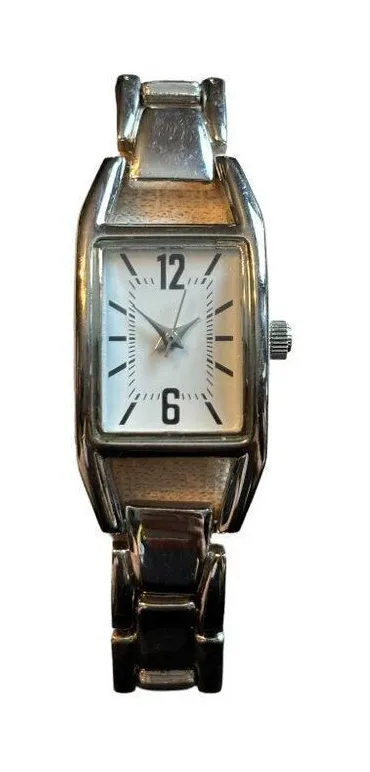 Women's Silver Rectangular Analog Watch With Link Bracelet