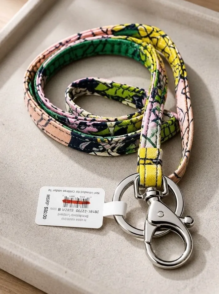 Vera Bradley Breakaway Lanyard Bloom Boom Pink Yellow Floral Cotton 28151-12730