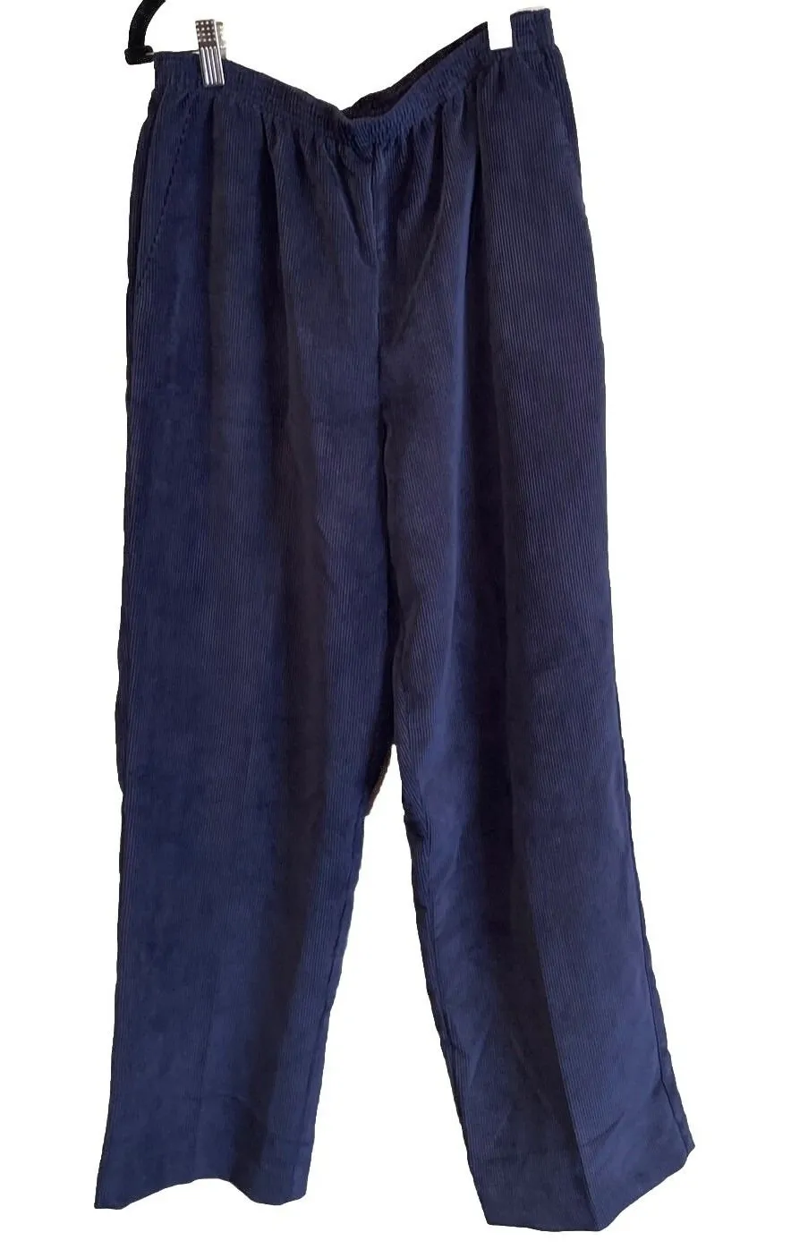Alfred Dunner Womens 10 Pants Navy Blue Corduroy Elastic Waist Straight Leg